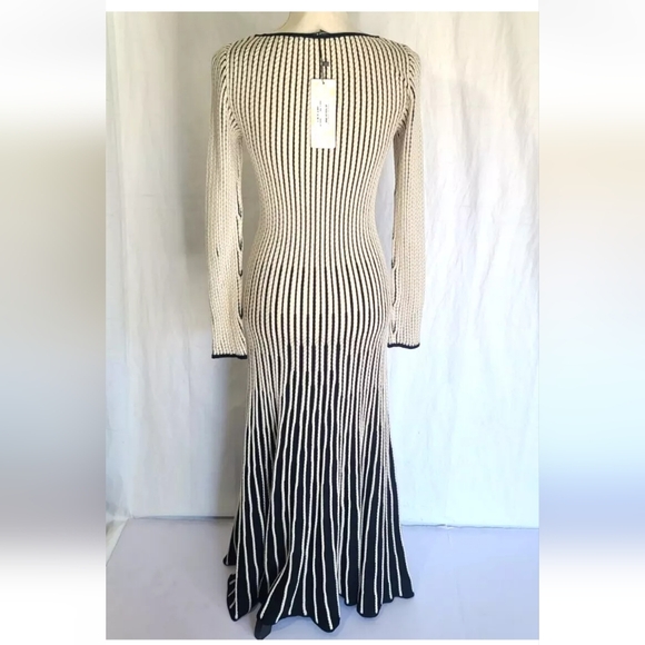 New W/Tag Peruvian Connection Black Cream Knit Ridgeline Maxi Dress XS RT $368 - Picture 7 of 10